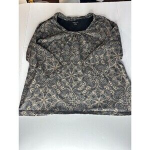 Croft & Barrow Shirt Womens 2X Blue Floral 3/4 Sleeve V Neck Nylon Overlay Top